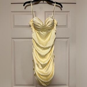 Oh Polly, yellow satin, spaghetti strap corset dress